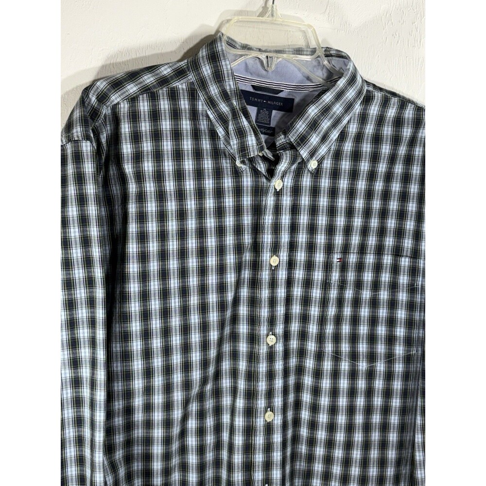 TOMMY HILFIGER Size X-large Heritage Poplin Plaid Shirt Men's Navy White Yellow